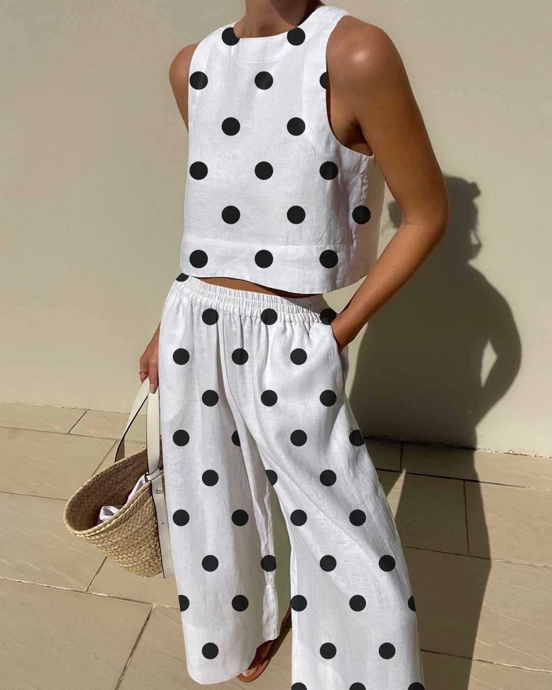 Vintage Polka Dots Prints Two-pieces Set - Fashionpara