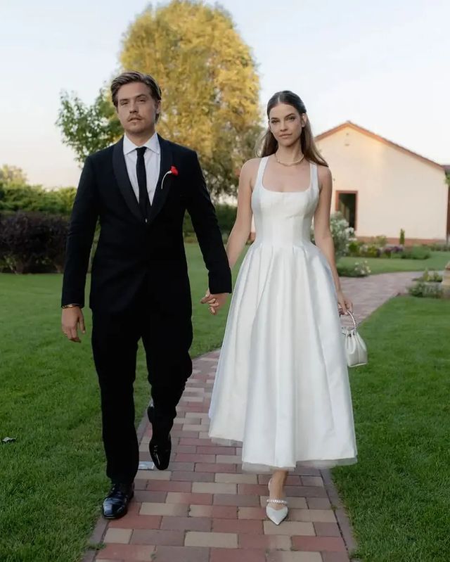 Satin Tulle Midi Wedding Dress, Simple Square Neckline Tea Length Formal Prom Dress