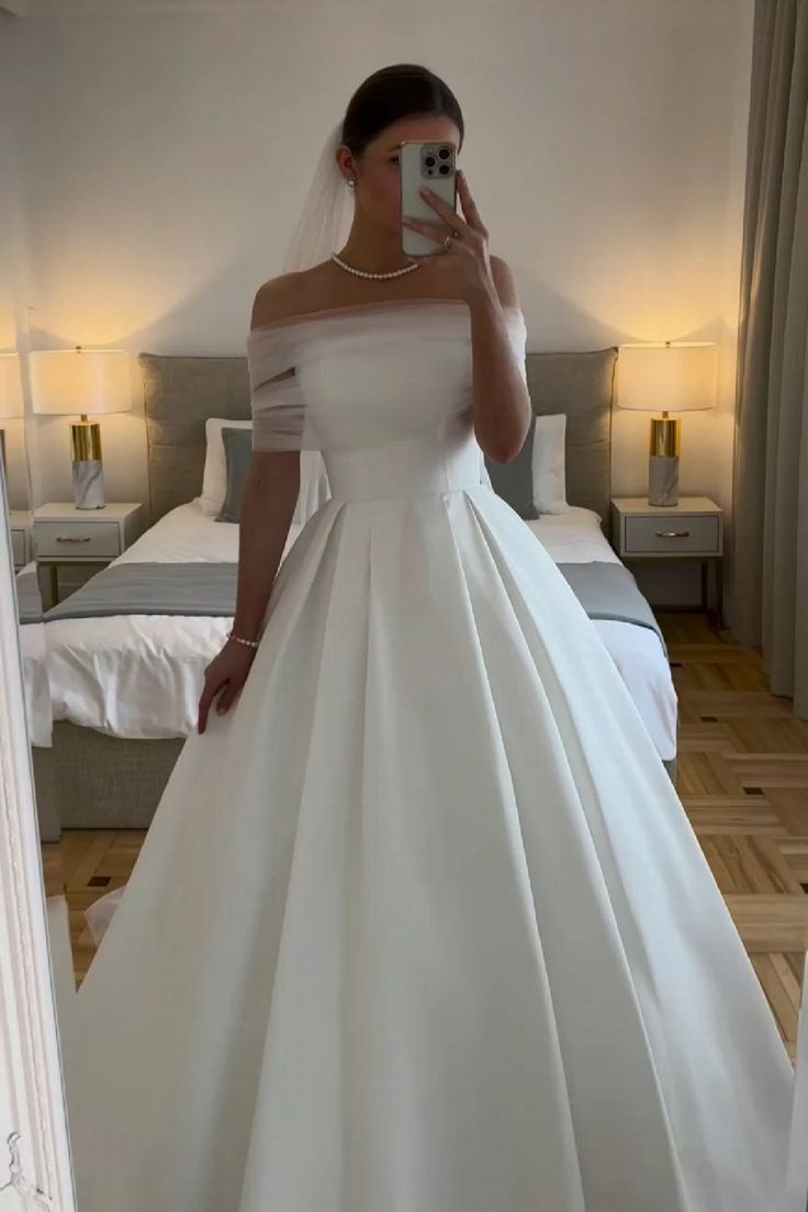 White Off The Shoulder Wedding Dresses A Line Long Bridal Gowns