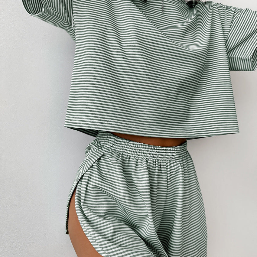 Striped comfortable loose casual two-piece set - Fashionpara