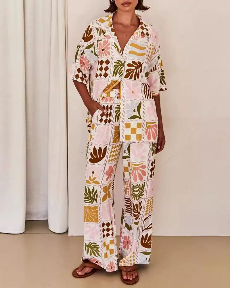 Casual Print Commuter Loose Two-piece Set - Fashionpara