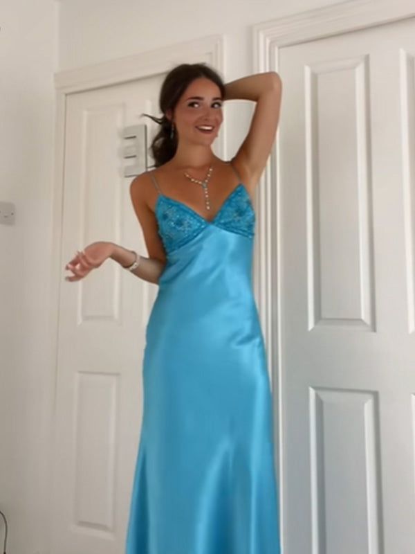Long Evening Prom Dresses, Custom Blue Prom Dress - Fashionpara