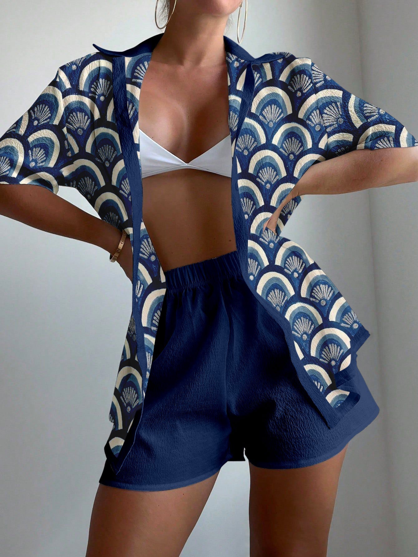 Artistic fan-shaped print two-piece set - Fashionpara