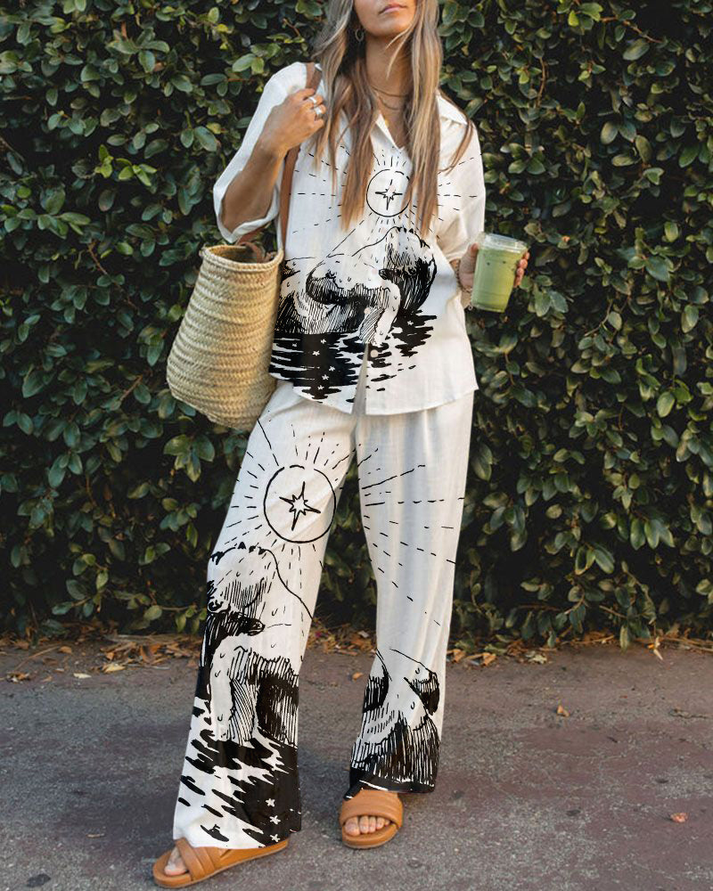 Elegant women's printed casual two-piece set - Fashionpara