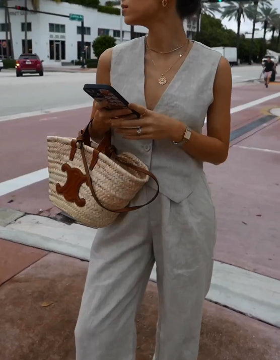 Chic Fancy Waistcoat with Wide Leg Pants Suits - Fashionpara