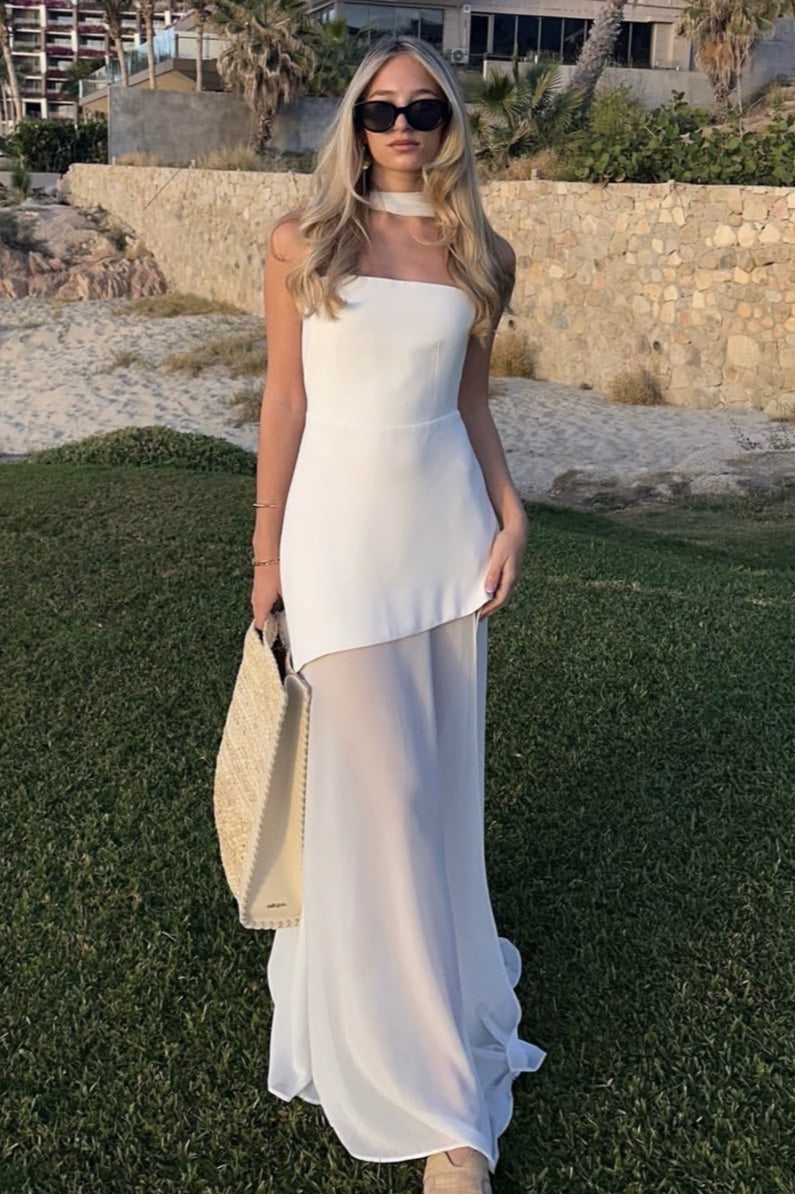 Strapless Scarf Neck High Split Bodycon Maxi Dress - View 4