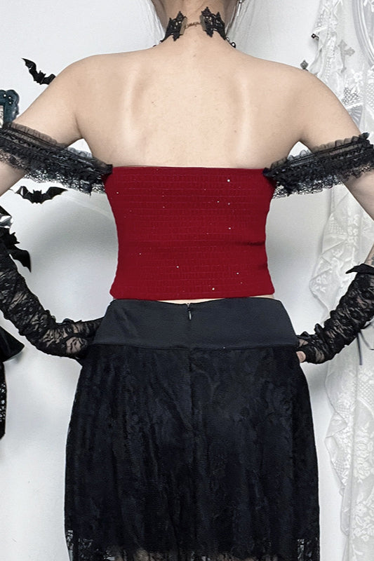 Red Shimmer Off Shoulder Bustier Corset - Fashionpara