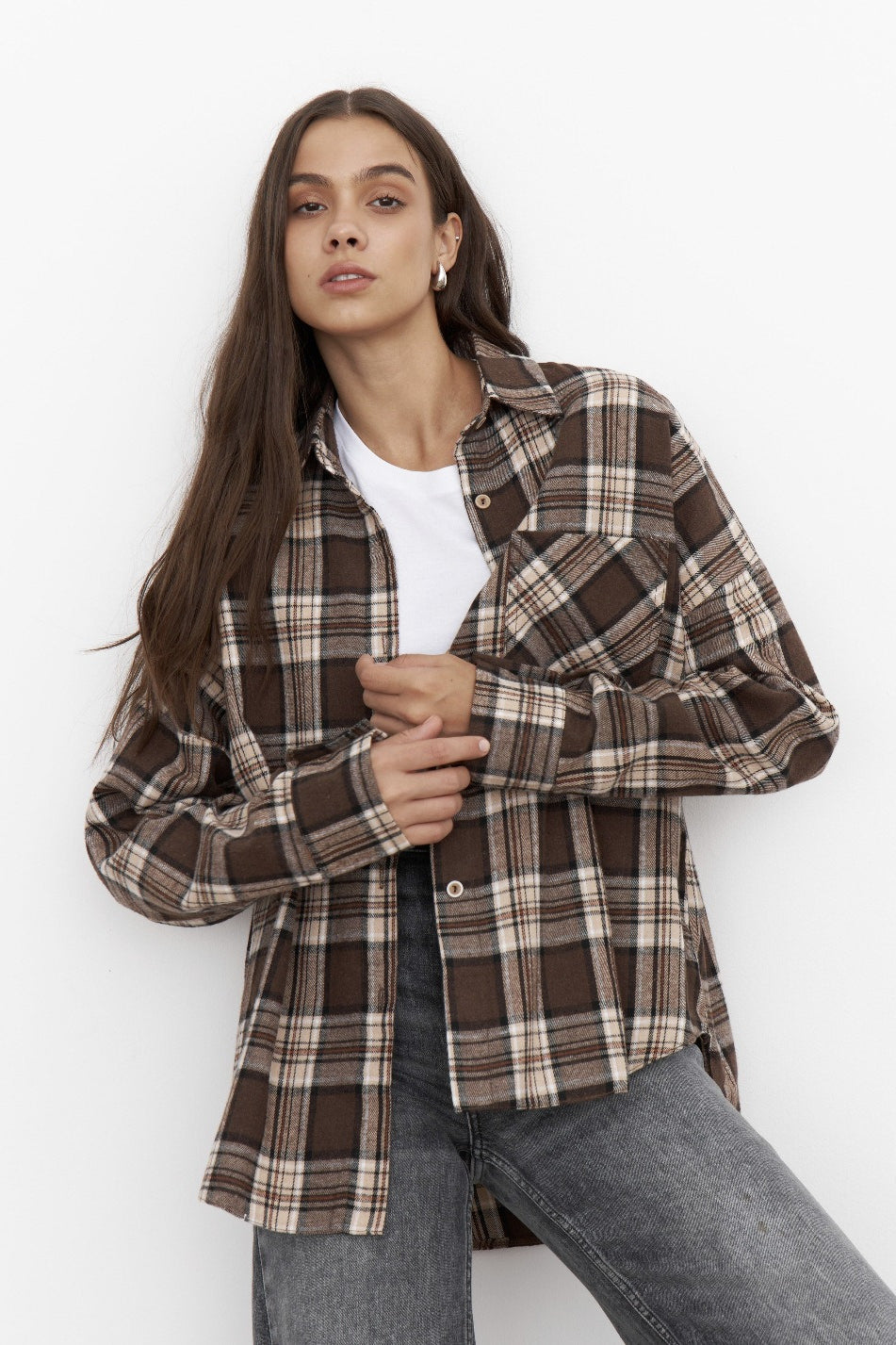 Collared Plaid Pocket Long Sleeve Shirt Blouse