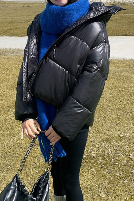 Cropped Plush Lined Oversized Puffer Jacket