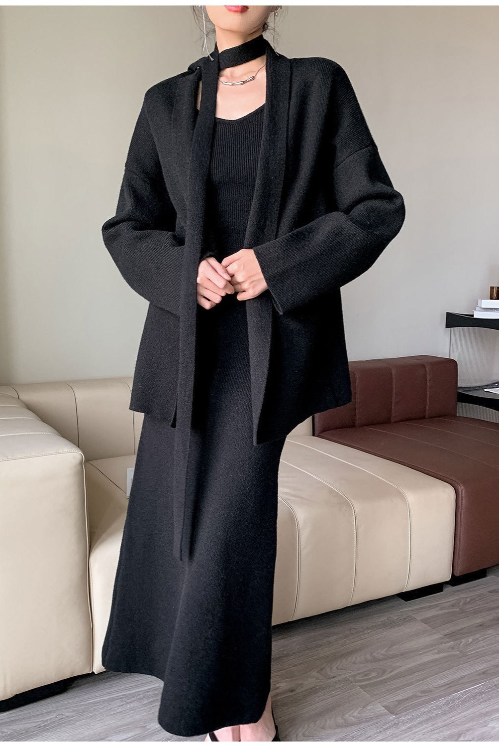 Chic Ribbed Knit Cardigan and Wide-Leg Pants Set