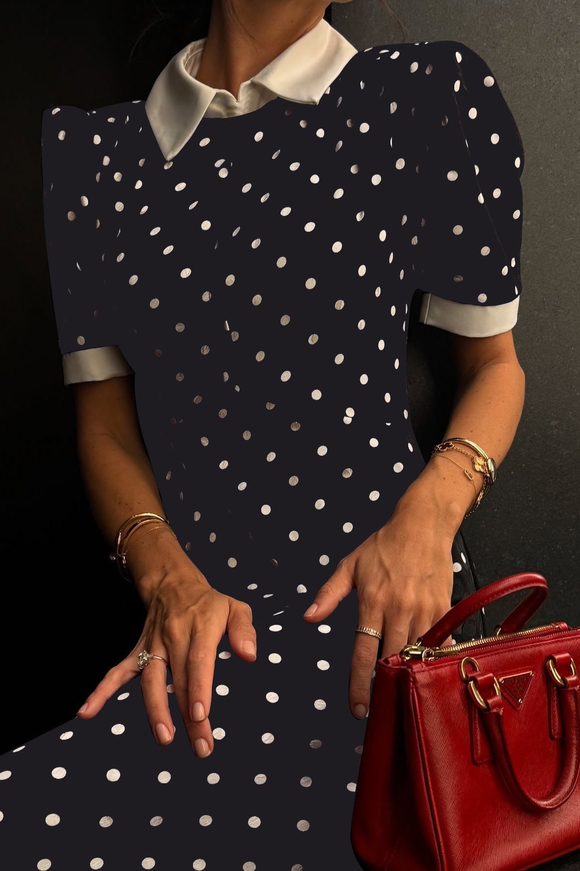 Polka Dot Color Block Waist Cinching Maxi Dress - Fashionpara