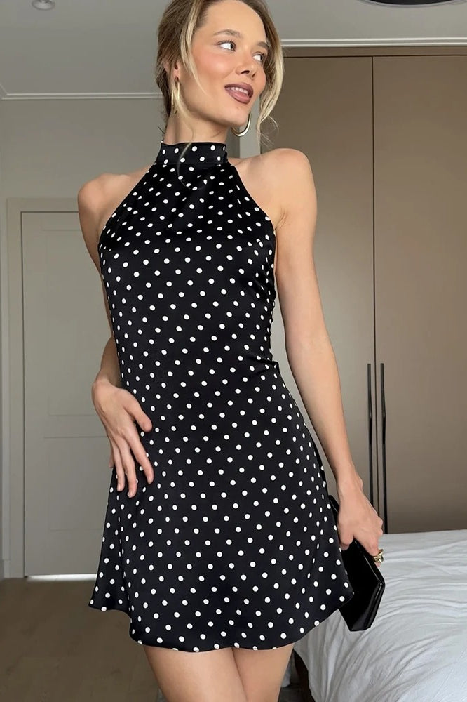 Backless Polka Dot Mini Dress - Fashionpara