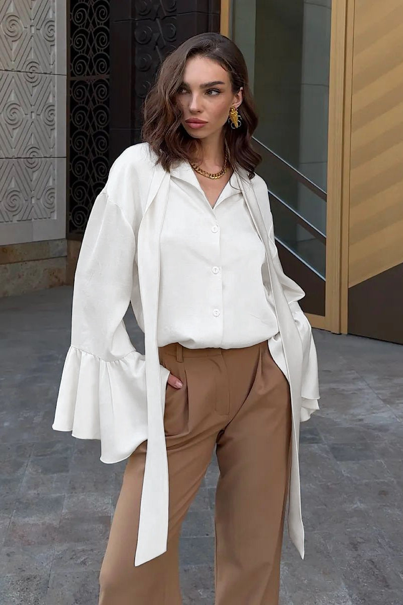 Lazy Flare Sleeve Ruffle Blouse