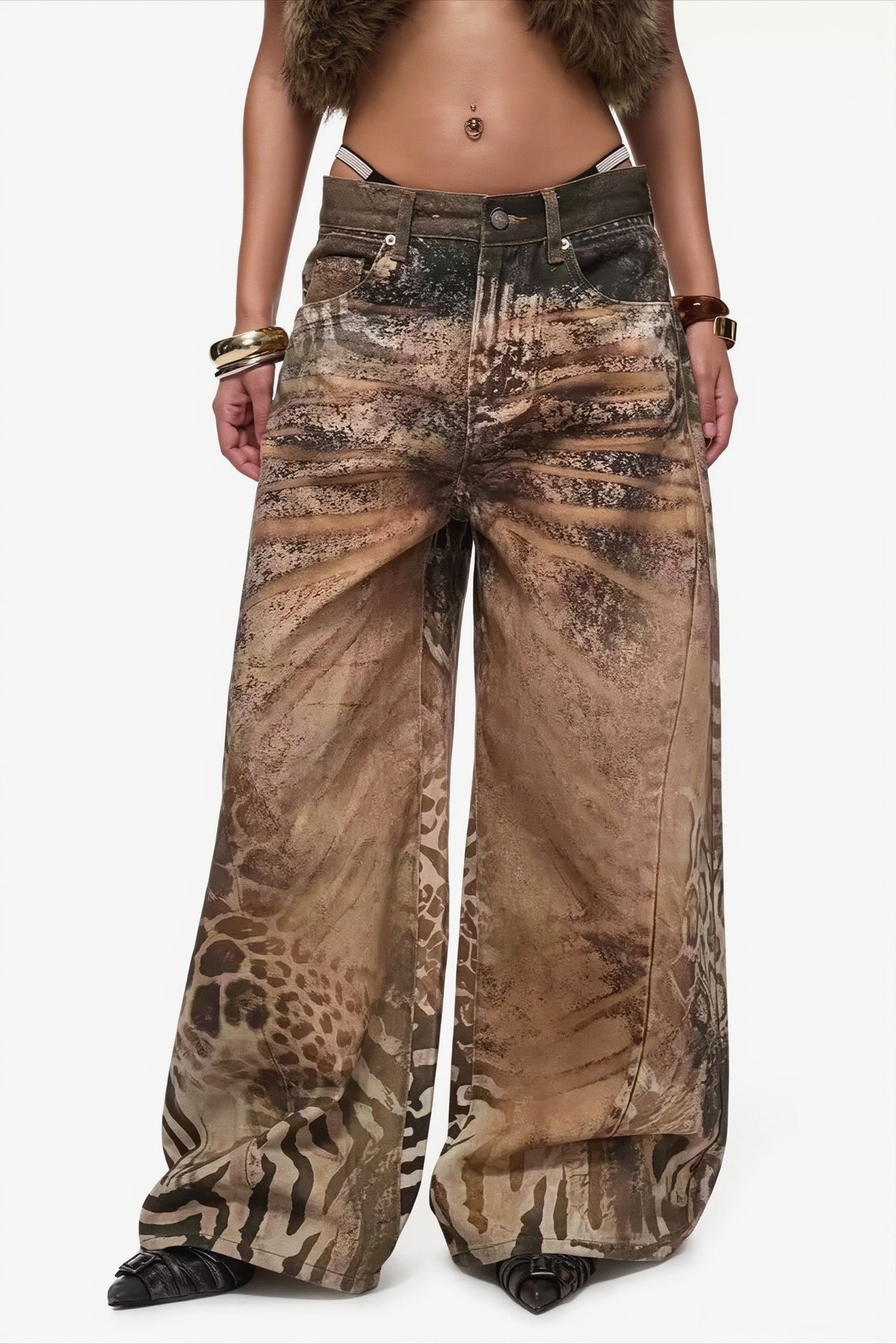 Leopard Zebra Print Wide Leg Jeans