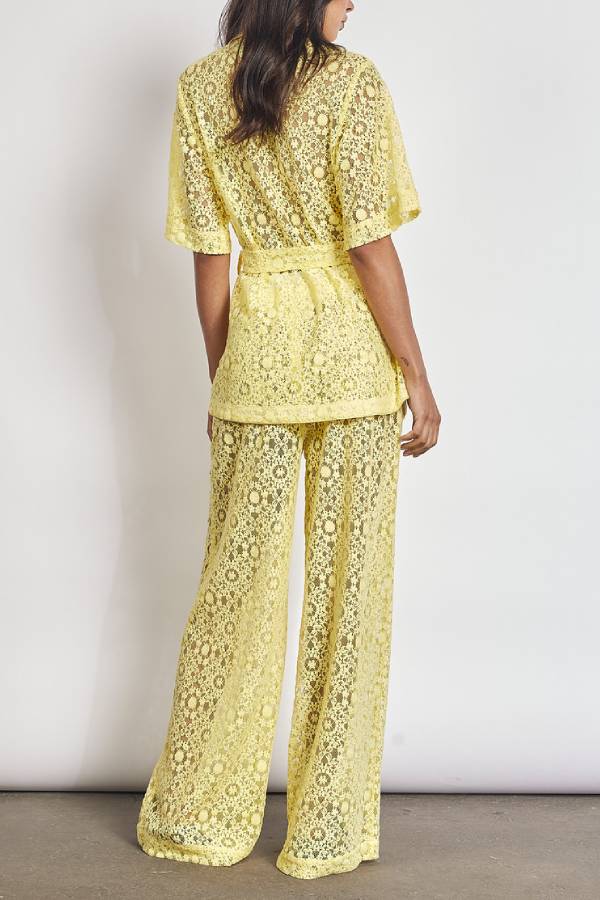 The Sun Shines Floral Lace High Rise Pocketed Wide Leg Pants - Fashionpara