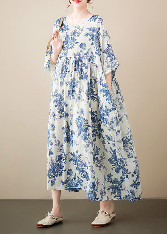 Floral Print Round Neck Short Sleeve A-Line Midi Dress - View 2
