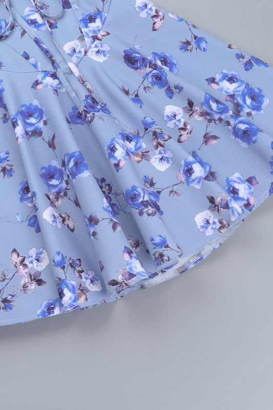 Floral A-line Cutout V-neck Spaghetti Strap Party Dress