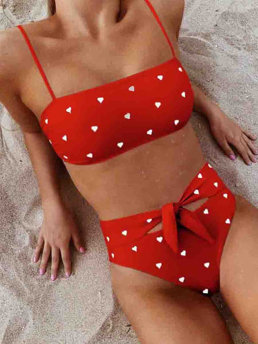 Little Red Heart Print Two pieces Swimsuit( 3 Colors) - Fashionpara