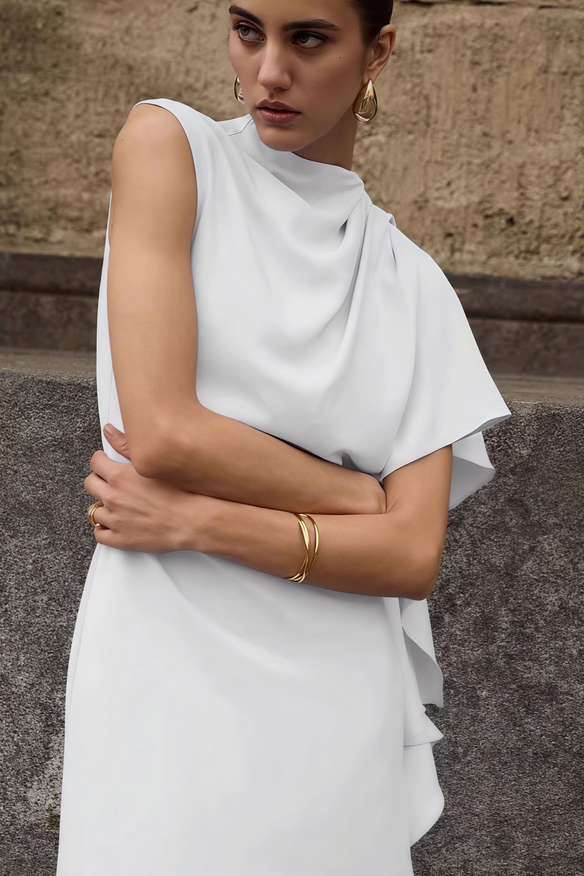 High Neck Sleeveless Draped Mini Dress 6