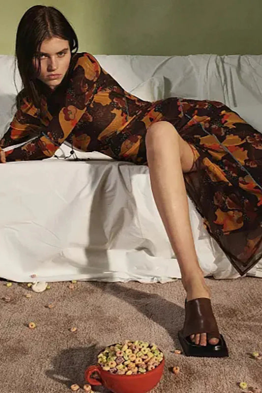 Floral Sheer Long Sleeve Split Maxi Dress