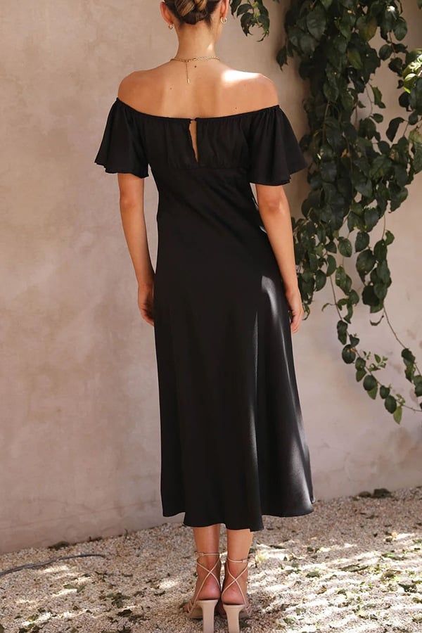 Satin Short Sleeve Sexy Off Shoulder Dress - View 13