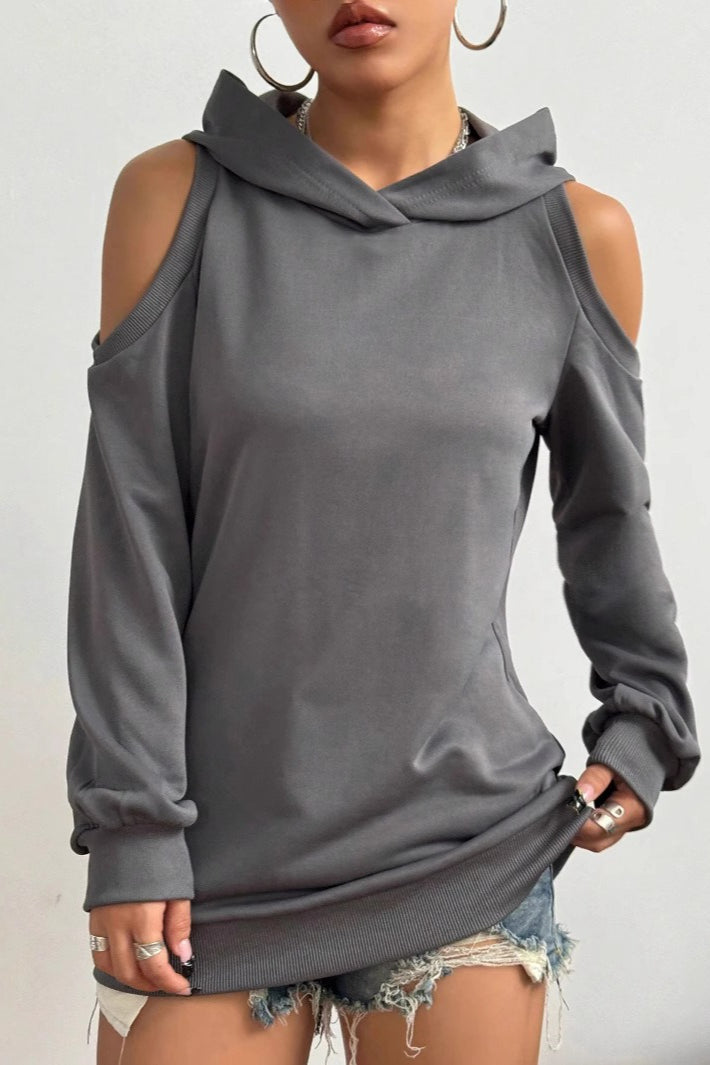 Trendy Off-Shoulder Hooded Hoodie