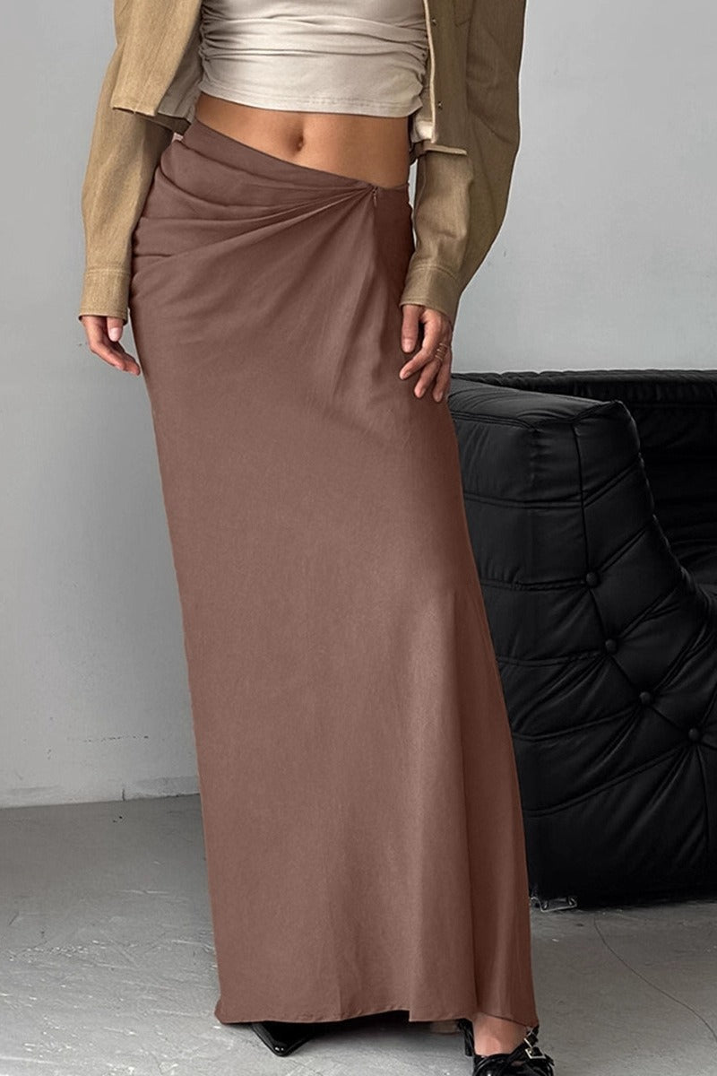 High-Waist Brown Pleated Skirt