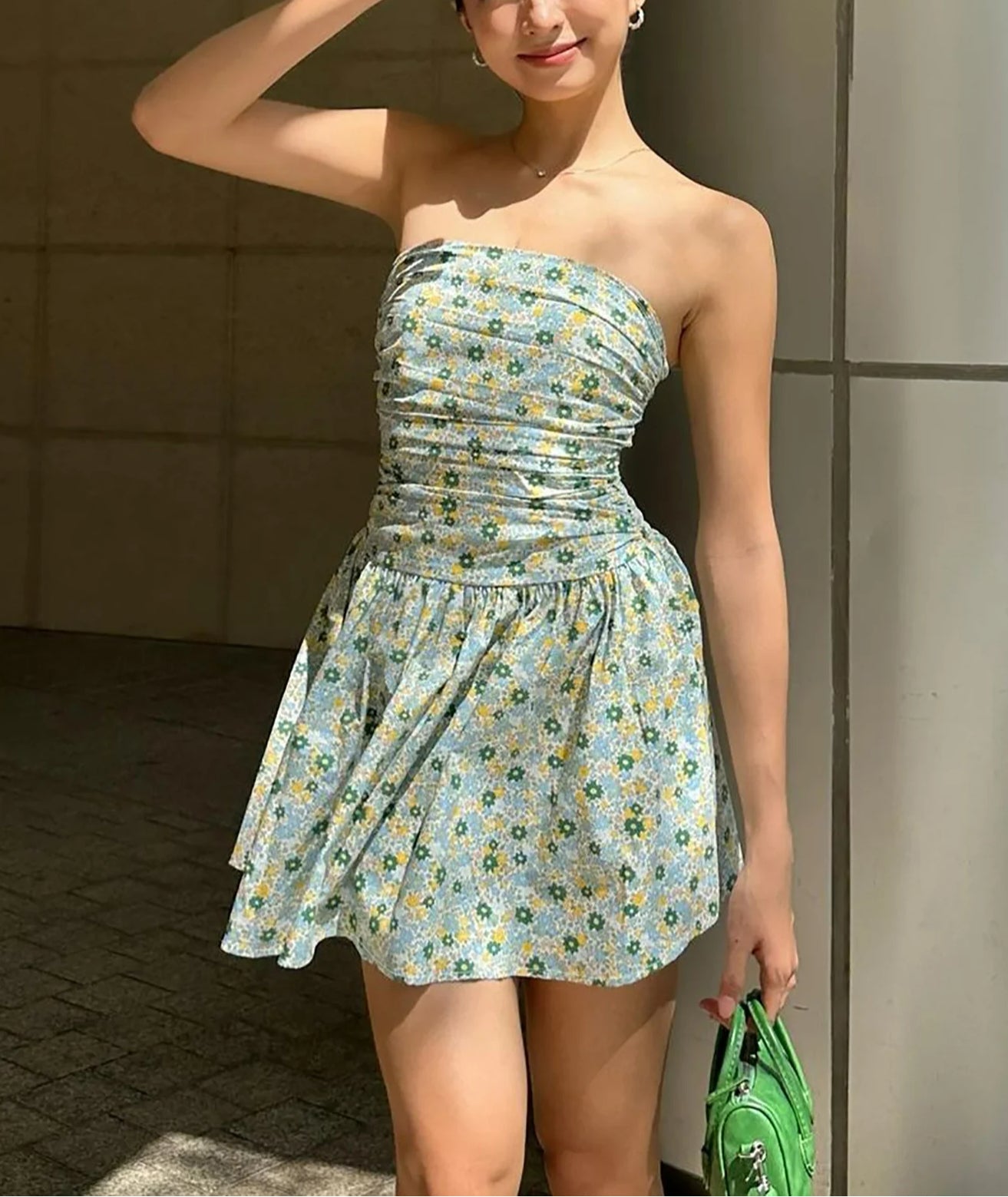 Floral Ruched Tube Mini Dress