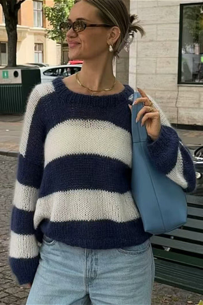 PrincessAce Striped Crewneck Sweater for Effortless Style