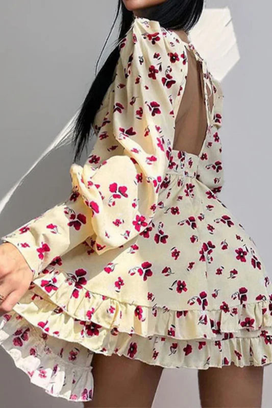 Floral Long Sleeve Party  Dress