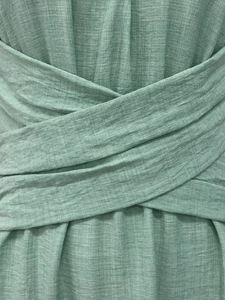 Crew Neck Sleeveless Cross Waist Fit and Flare Midi Dress 4