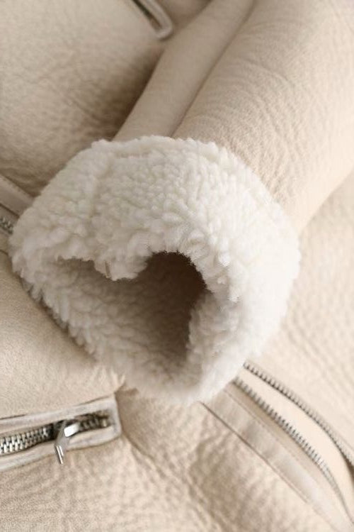 Asymmetric Zip Shearling Moto Coat