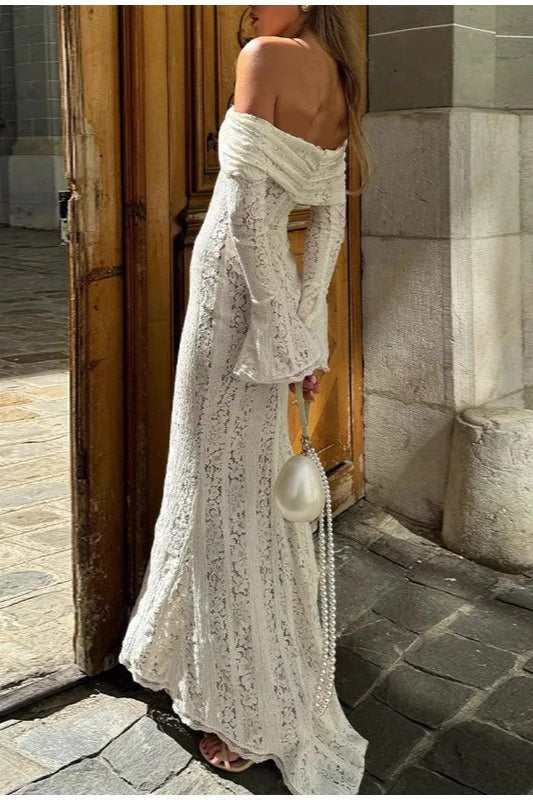 Off Shoulder Ruched Lace Flare Sleeve Bodycon Dress - View 4