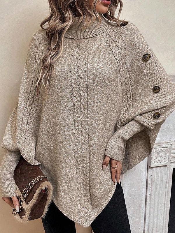 Cable Knit Batwing Sleeve Turtleneck Sweater for Cozy Style