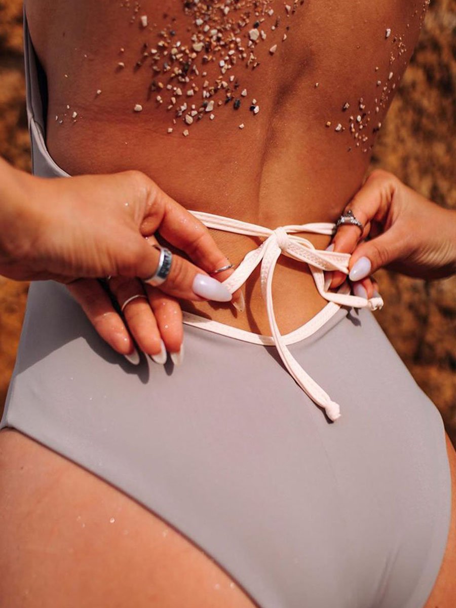 Hollow-out Design Flounce One-piece Swimsuit (2 Colors) - Fashionpara