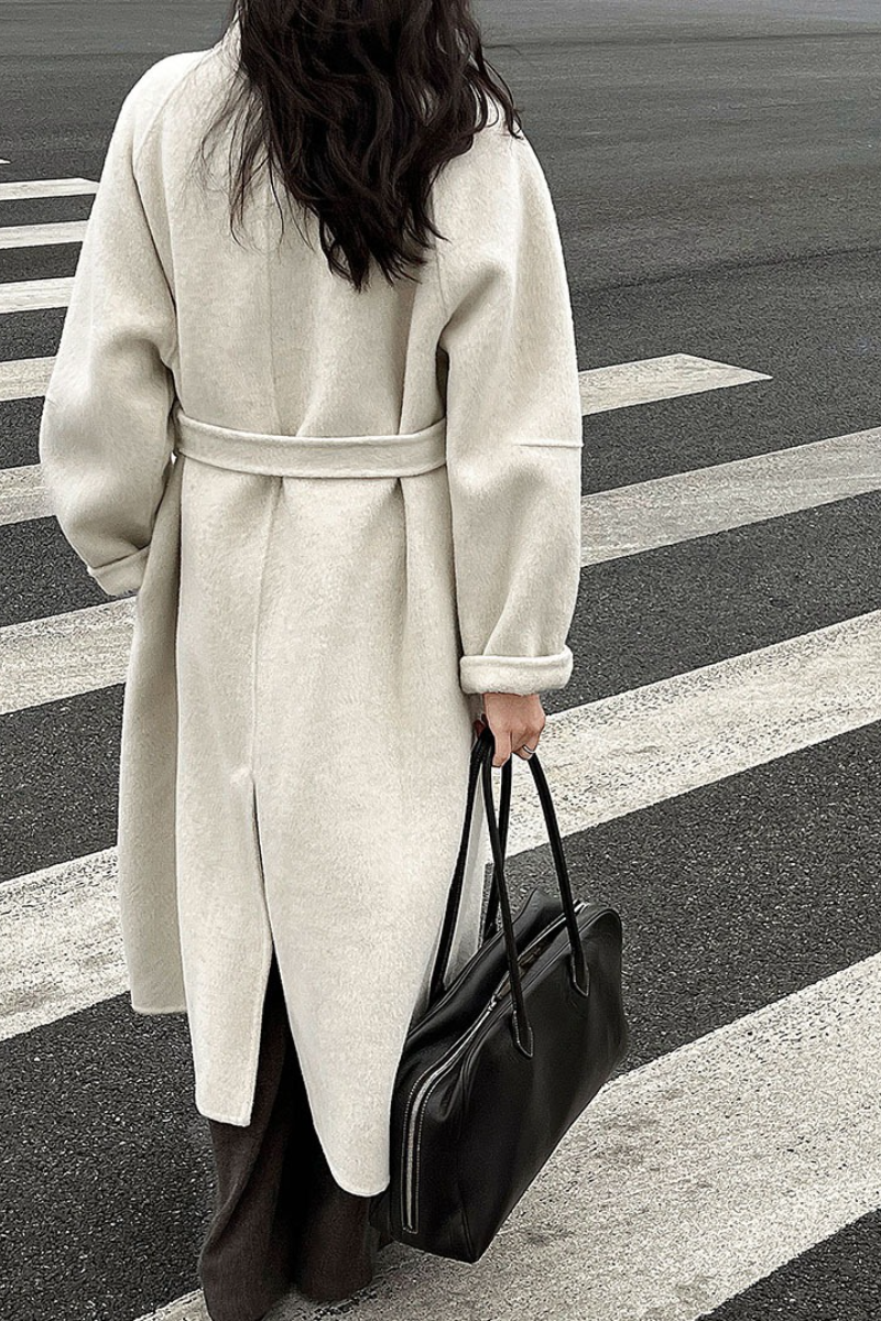 Wool Double Faced Diagonal Button Collar Long Overcoat - Fashionpara