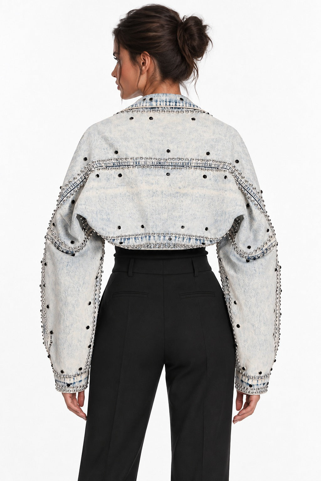 Rhinestone Studded Cropped Denim Jacket 4