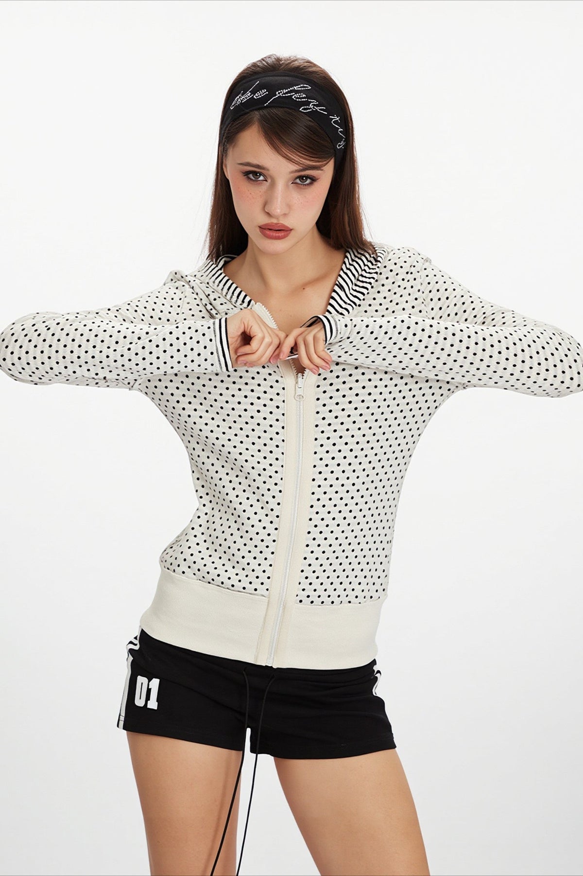 Contrast Stripe Reversible Zip Front Cropped Hoodie