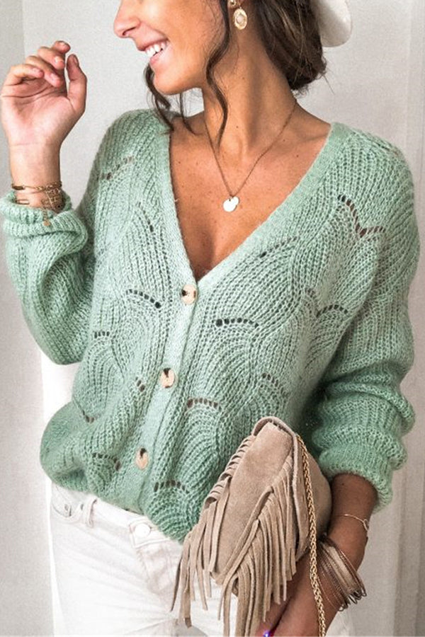Chic V-neck Long Sleeve Knitted Cardigan for Stylish Comfort