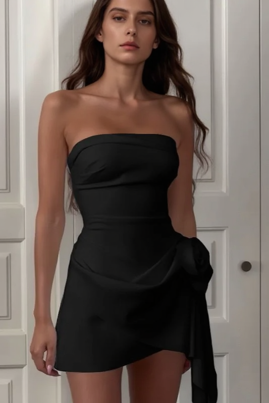 Strapless Rosette Asymmetric Hem Mini Dress 6
