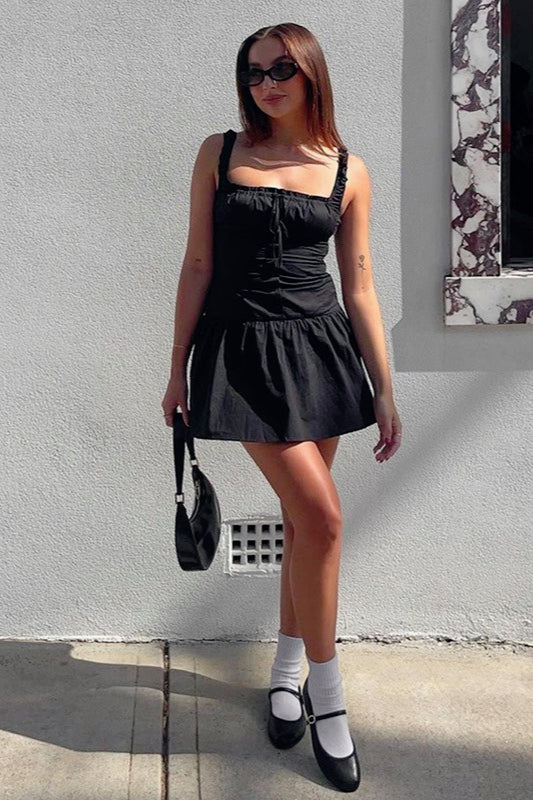 Sweetheart Neck Corset Lace-Up Drop Waist Mini Dress