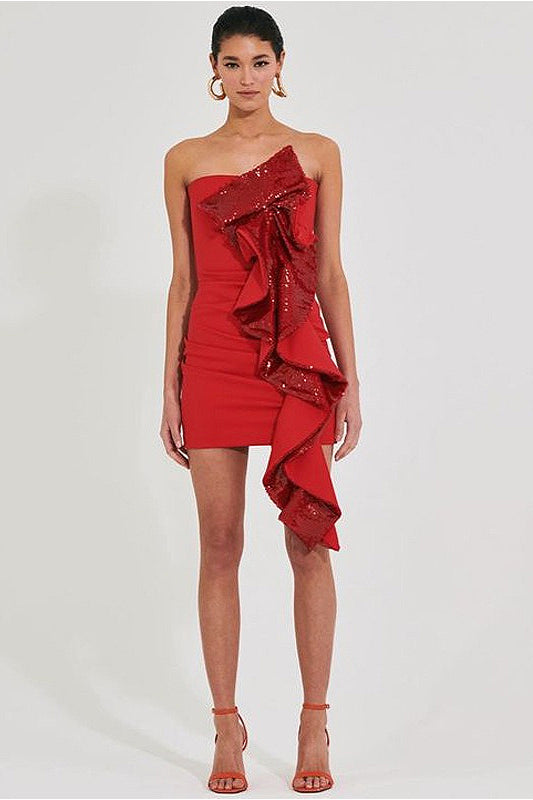 Sequin Ruffle-Trim Strapless Bodycon Mini Dress 2