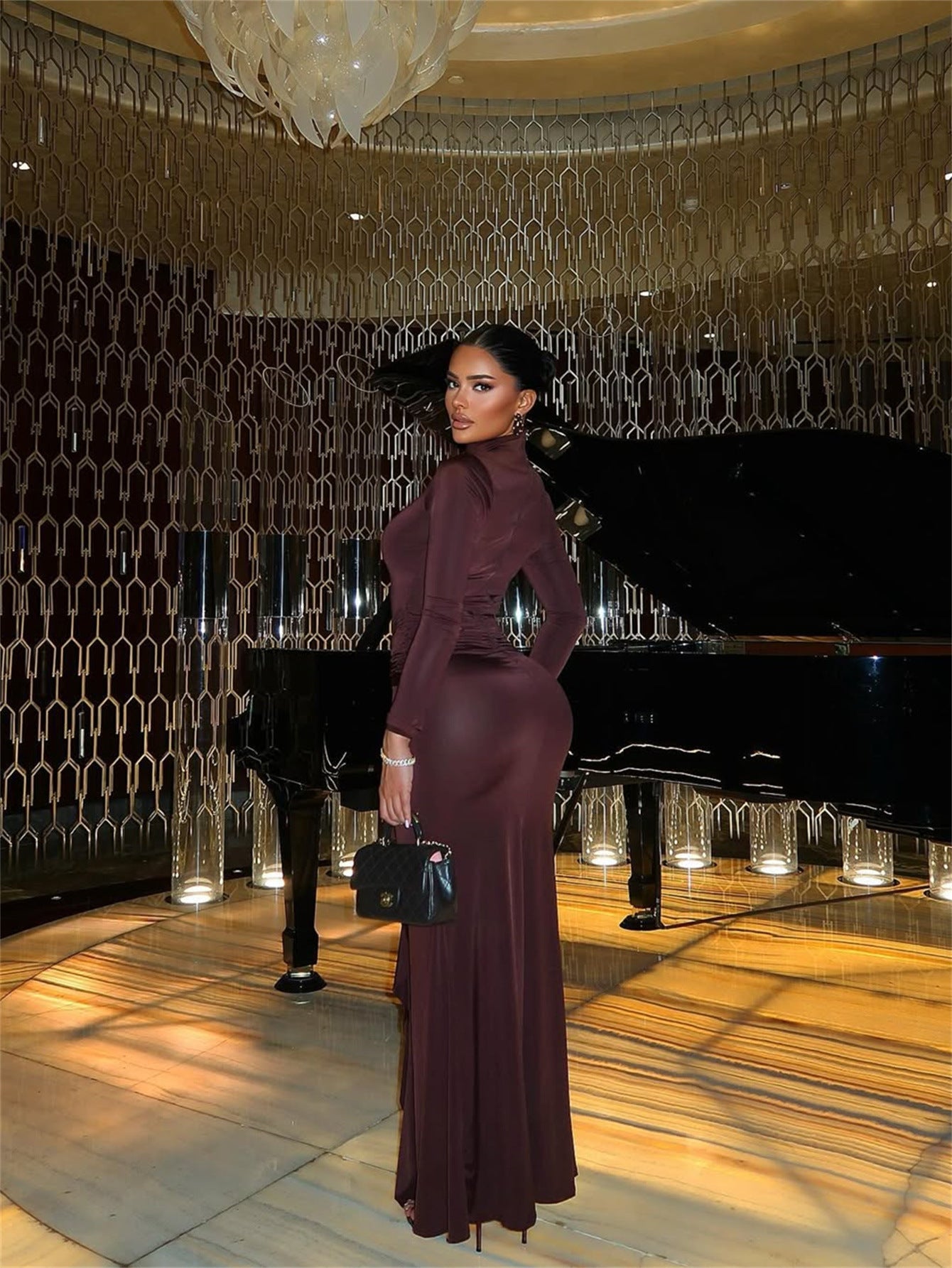 Metallic Accent Solid Bodycon Party Dress