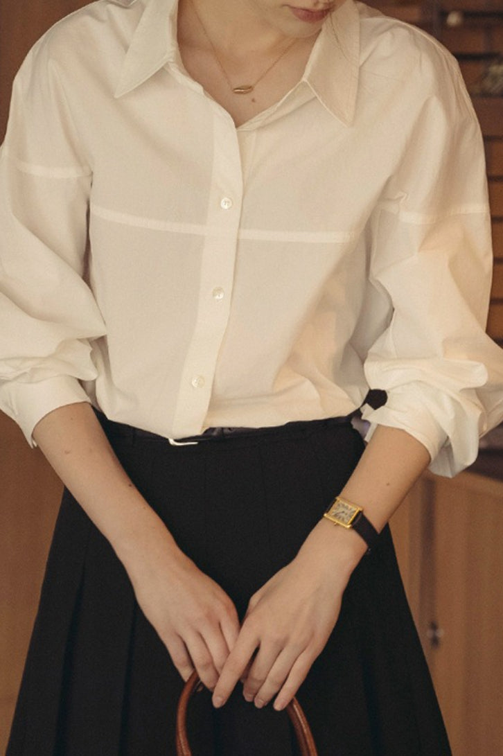 Line Cut Collared Cotton Blouse