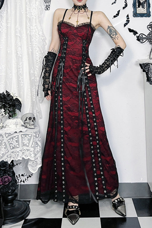 Layered Lace Strap Gothic Dress