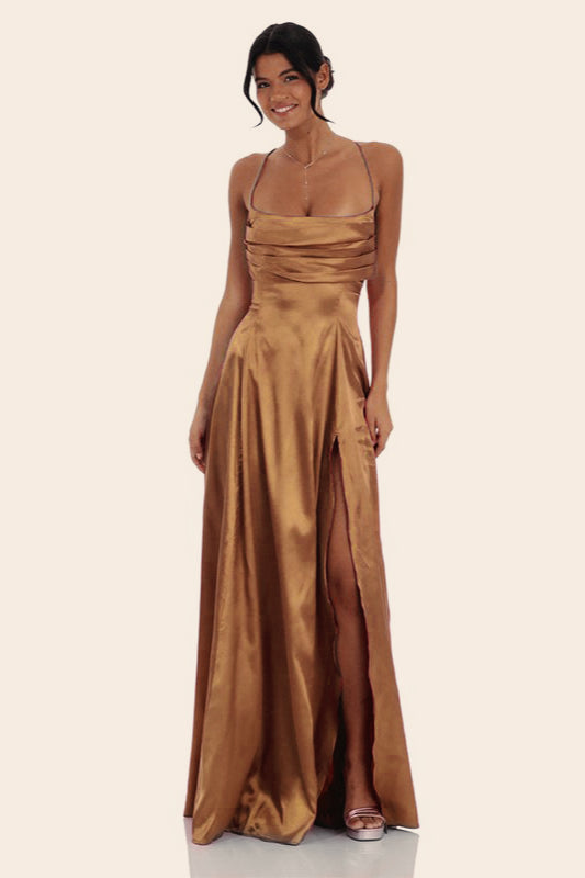 Satin Square Neck High Split Bodycon Party  Dress
