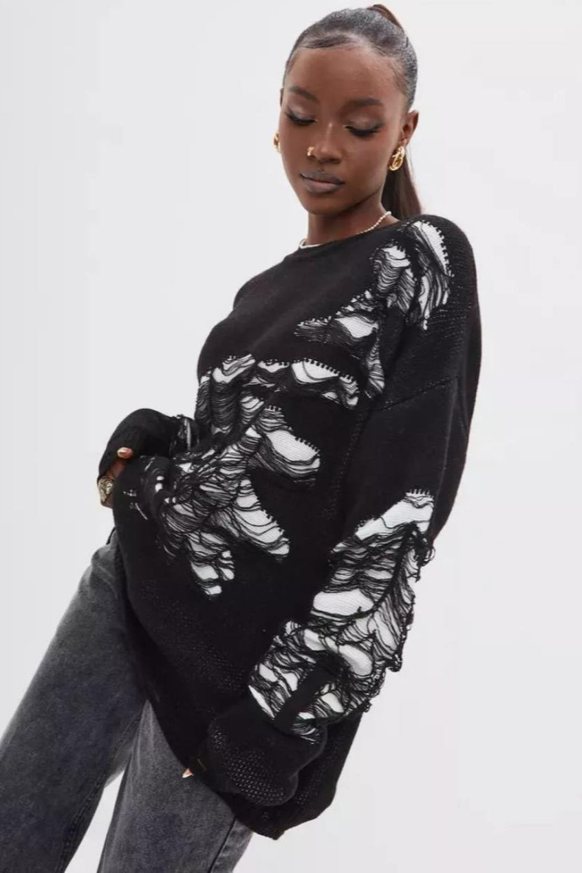 Casual Distressed Long Sleeve Blouse