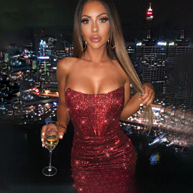 Glamorous Night Club Bodycon Glitter Christmas Party Dress - Fashionpara