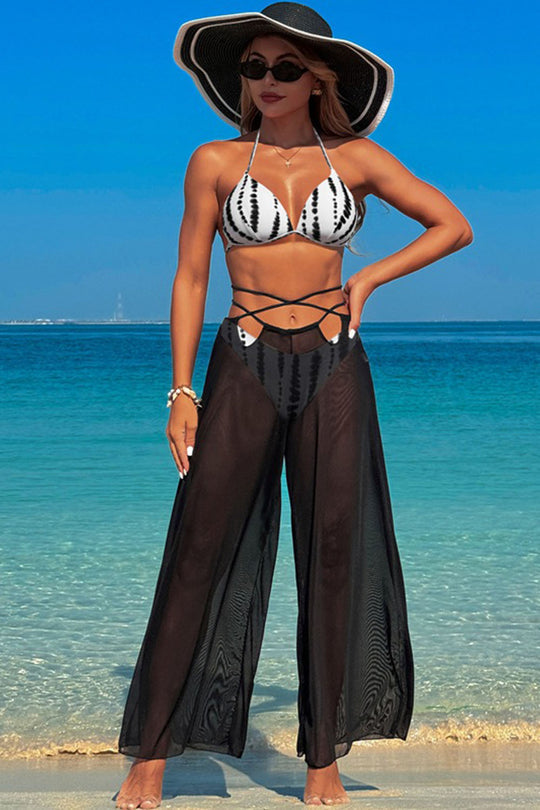 Multicolor printed suspender swimsuit three-piece swimsuit - Fashionpara