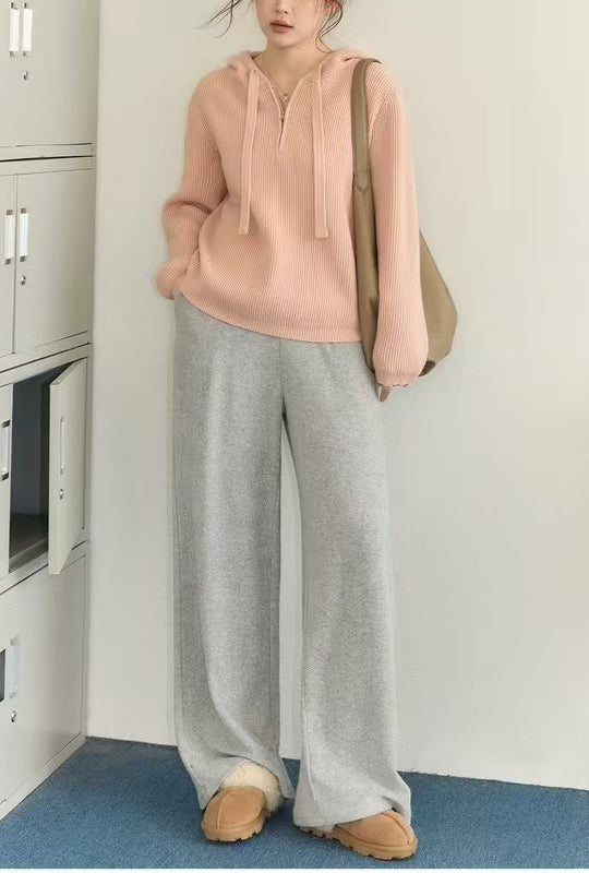 Drawstring Hooded Knit Sweater
